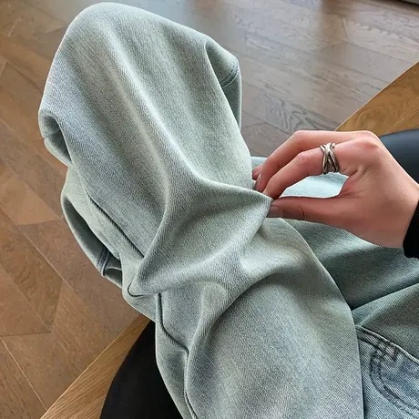 浅色高腰阔腿牛仔裤女2024春秋新款宽松显瘦百搭拖地复古直筒裤商品大图