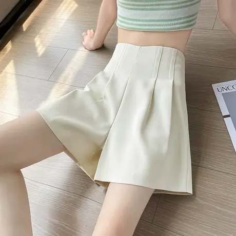 白色西装短裤女夏季薄款2024新款高腰a字裙裤花苞中裤休闲五分裤商品大图