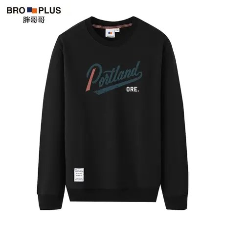 胖哥哥秋季大码圆领卫衣男士加肥加大休闲宽松英文套头打底衫男潮图片