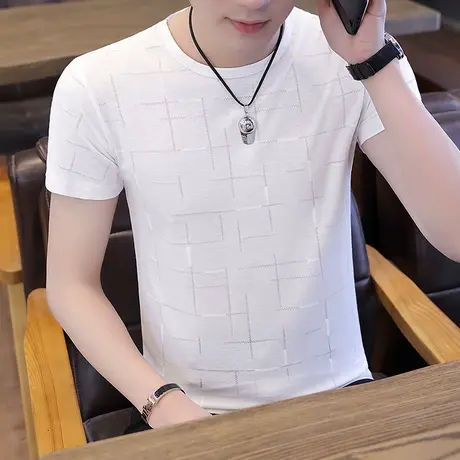 冰丝短袖T恤男士圆领夏季薄款韩版修身青年打底衫潮流半袖体恤商品大图