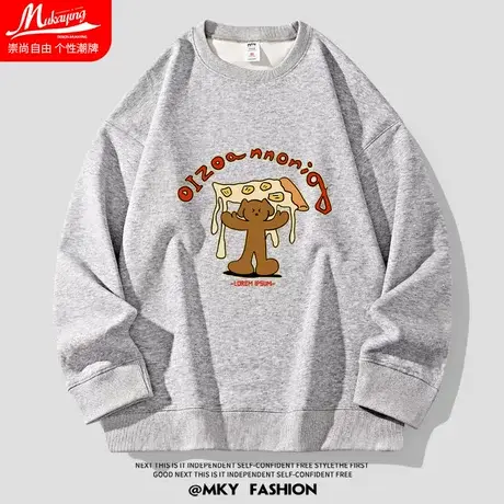 韩版小狗印花圆领卫衣男宽松大码oversize春秋款灰色简约情侣长袖商品大图
