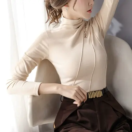 加绒加厚半高领打底衫女2023秋冬装新款内搭德绒保暖百搭洋气上衣图片