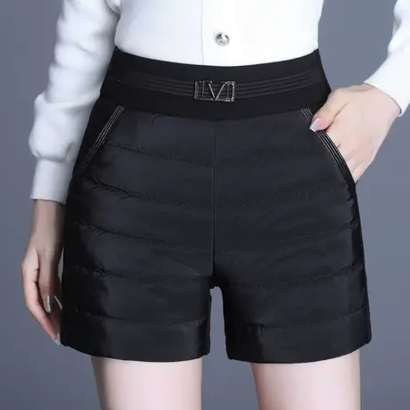 黑色高腰短裤女冬季加厚羽绒棉裤外穿2023新款保暖打底阔腿靴裤子商品大图