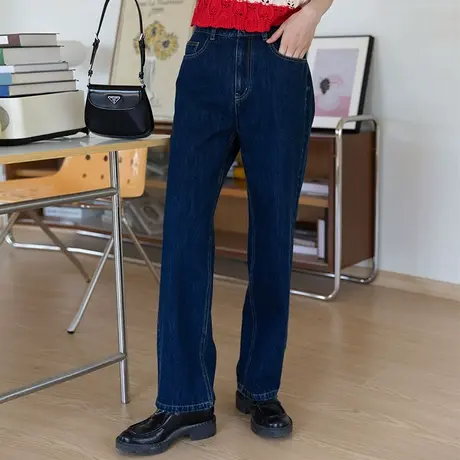 omont蛋挞家 高腰直筒牛仔裤女2022夏季新款显瘦直脚阔腿薄款裤子商品大图