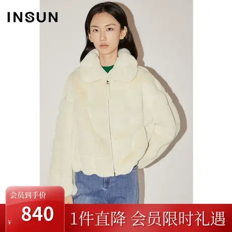 恩裳COVER冬季2022时尚手工几何剪花工艺保暖仿真皮草短外套商品大图