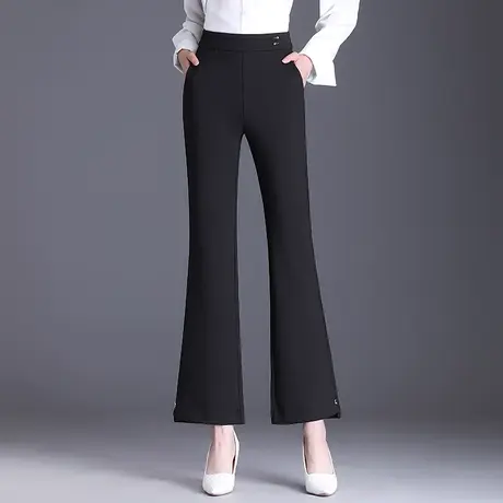 黑色修身微喇裤女秋季通勤高腰小个子长裤2023新款休闲西装喇叭裤商品大图