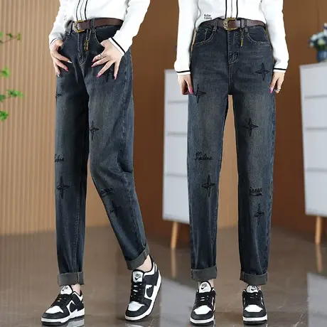 复古牛仔哈伦裤女2023秋季新款时尚高端萝卜裤刺绣宽松休闲老爹裤商品大图