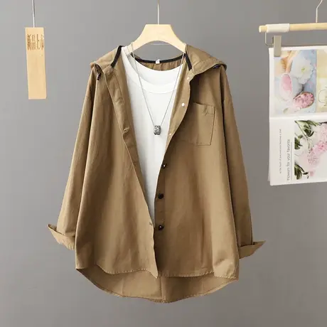 2023春秋新款洋气大码连帽风衣女中长款百搭休闲流行爆款女装外套图片