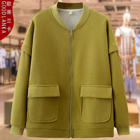 加肥加大码女装春秋棒球服女200斤宽松时尚中年妈妈开衫卫衣外套商品大图