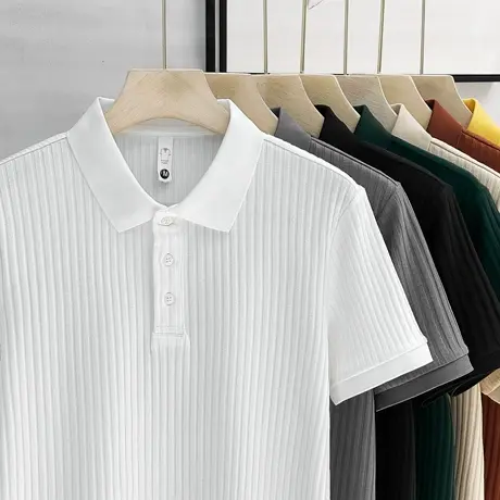 肌理感冰丝暗条纹polo衫男短袖夏季修身商务休闲翻领t恤保罗衫薄商品大图