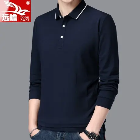 春季polo衫男2023新款宽松长袖t恤男士春秋款商务休闲翻领上衣服商品大图