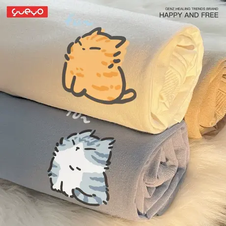 悦游 吹风美短&橘猫 潮流宽松纯棉夏季t恤男胸标小标可爱情侣图片