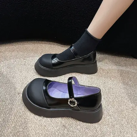 永希单鞋女春夏2023新款高级感浅口大头小皮鞋复古松糕厚底jk女鞋商品大图