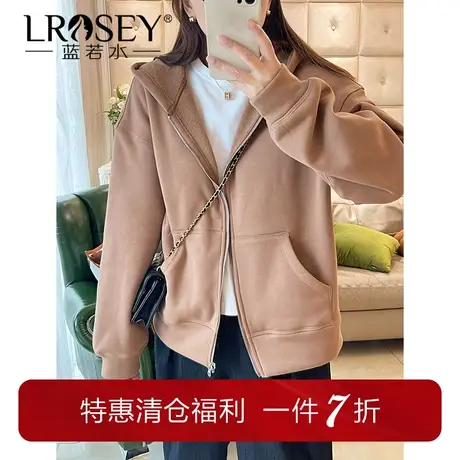 蓝若水大码女装加绒外套春季新款休闲连帽卫衣胖mm显瘦保暖上衣商品大图