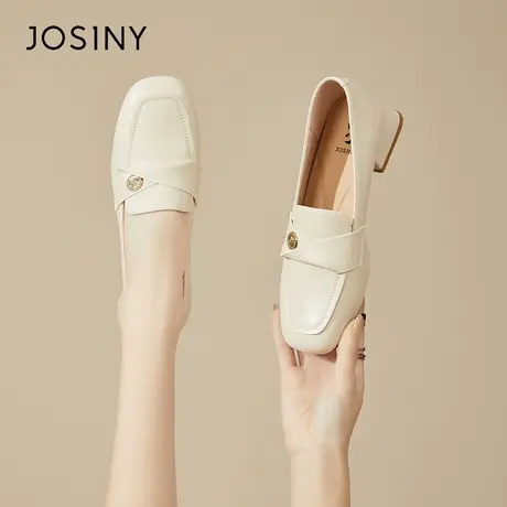 Josiny/卓诗尼方头乐福鞋女款2024新款春秋季厚底小皮鞋法式单鞋商品大图