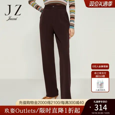JZ玖姿都市通勤休闲裤女装2022秋季新款保暖磨毛时尚压褶直筒长裤商品大图