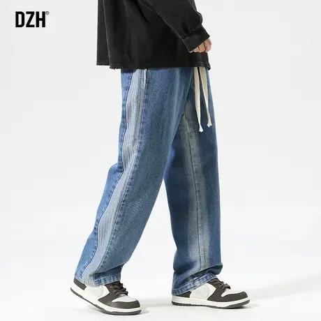 男士秋季蓝色牛仔裤男2023新款松紧腰宽松阔腿裤休闲裤直筒垂感商品大图