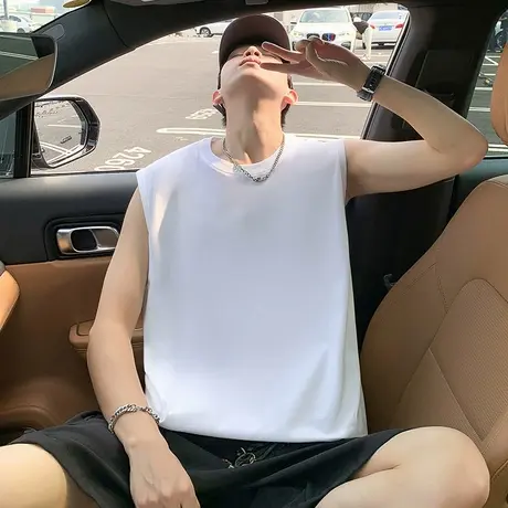 纯棉背心男夏季薄款纯色打底坎肩汗衫运动健身无袖潮牌基础款t恤图片
