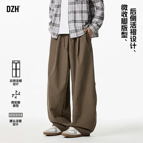 男士咖啡色直筒休闲裤男垂坠感春夏男裤2025弯刀裤新款老钱风裤子商品大图