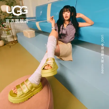 UGG夏季新款男女同款炫金系列厚底魔术贴休闲拖鞋明星同款1167430商品大图