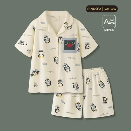 睡衣女款夏新款A类莫代尔棉短袖短裤女士套装可爱企鹅少女家居服商品大图