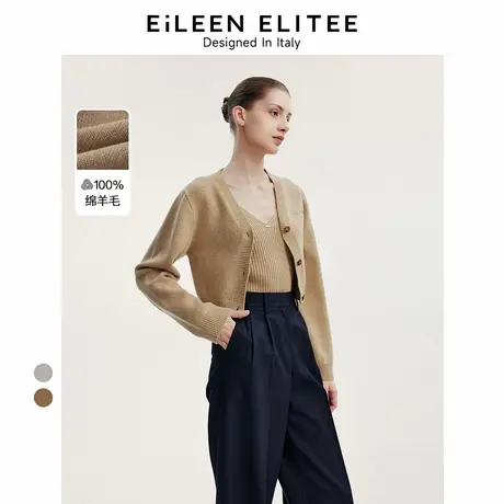 朗姿欧洲EiLEEN ELITEE纯羊毛针织衫2024秋新款内搭气质灰色上衣图片