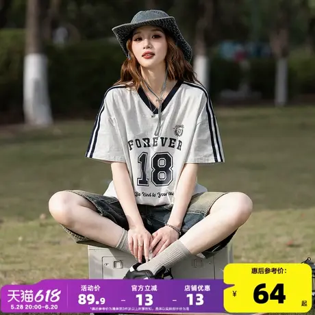 唐狮2025夏季女新款短袖T恤运动风百搭复古美式潮酷学生小个子商品大图