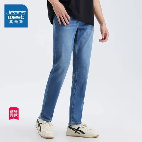 JW真维斯男装2024夏季新款 7.5安弹性薄十字纹牛仔布竹纤维长裤商品大图