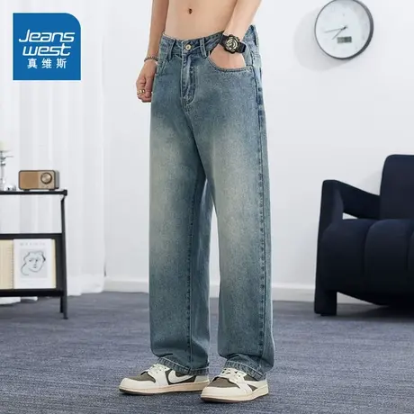 KR真维斯男装2025夏季新款简约百搭宽松休闲潮流时尚男装牛仔裤商品大图