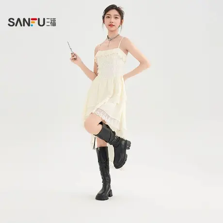 三福连衣裙2025夏季蕾丝不规则裙摆荷叶边吊带裙子女装503841图片