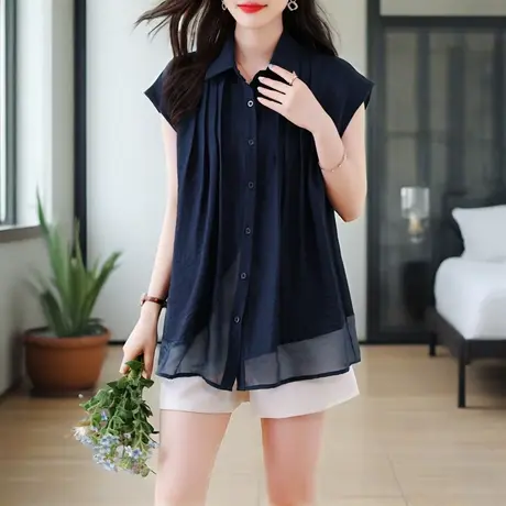 大码胖MM短袖衬衫女夏季2025新款上衣时尚设计感遮肉显瘦妈妈小衫图片