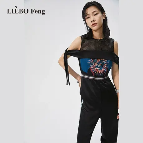 裂帛LIEBOFeng2023年新商场同款民族风设计感一字肩修身连身裤图片