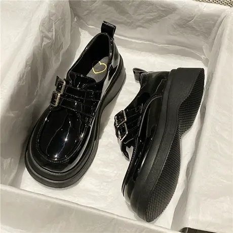 小皮鞋女款英伦风单鞋2023新款夏季春秋百搭厚底乐福鞋黑色女鞋子商品大图