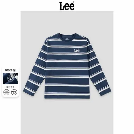 Lee童装儿童长袖t恤2025新款男童条纹圆领上衣女童时髦纯棉打底衫商品大图