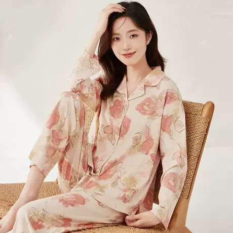 顶瓜瓜睡衣女款春秋季纯棉印花长袖薄款家居服套装商品大图