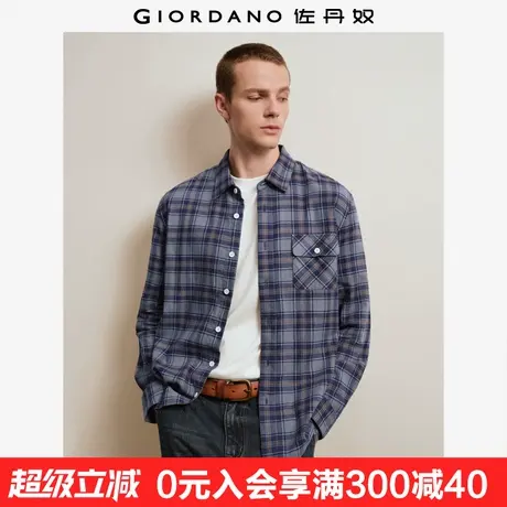 佐丹奴格纹衬衫男秋冬新款纯棉复古英伦风宽松长袖衬衣男18045804商品大图