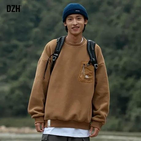 男士重磅摇粒绒卫衣男美式春秋季长袖上衣圆领男装2023新款外套潮商品大图