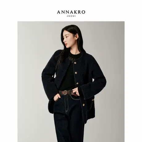 玖姿安娜蔻千金玛德琳100%羊毛颗粒绒香风外套女2025冬季新款商品大图