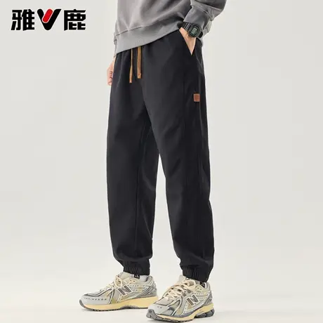 雅鹿2025春秋新款莱赛尔束脚休闲裤男青年松紧腰抽绳潮牌直筒长裤商品大图