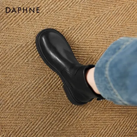 达芙妮黑色短靴女2026冬季新款厚底英伦风马丁靴加绒瘦瘦靴烟筒靴图片