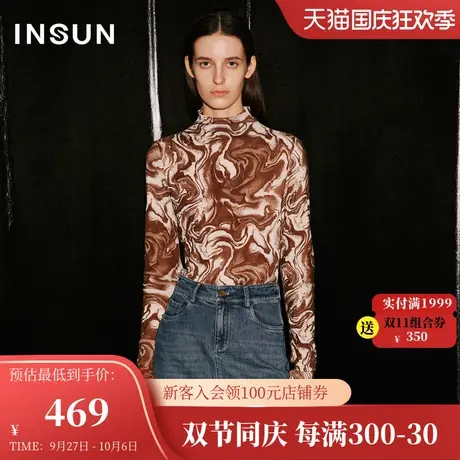 恩裳COVER2023冬装新款植绒撞色泼墨感肌理修身高领美拉德针织衫图片