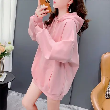中长款连帽卫衣女ins潮2023秋季新款女装韩版宽松慵懒风百搭上衣商品大图