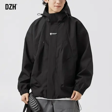 男士黑色冲锋衣2023新款男款春秋款外套男2023新款痞帅男装防风衣商品大图