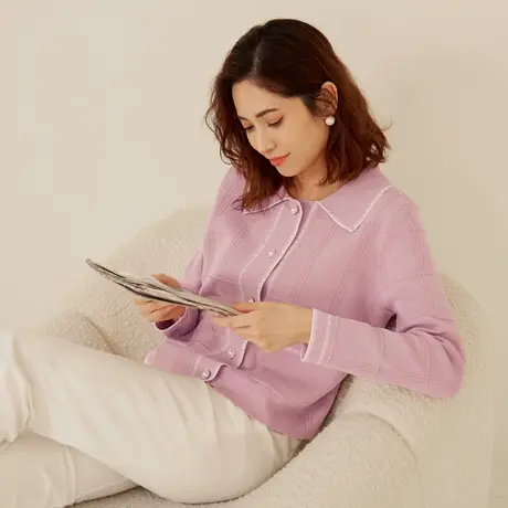 桔熊秋冬季通勤温暖高级感翻领珍珠扣针织衫宽松上衣女大码FA2828图片