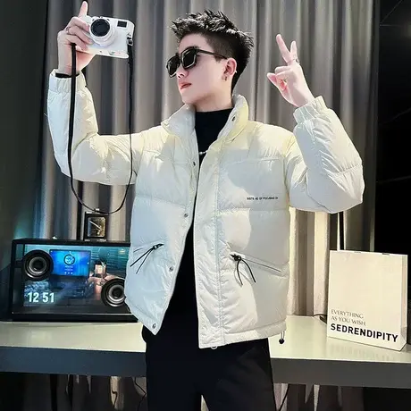 白鸭绒冬季立领工装羽绒服男2023新款潮流休闲高级感防寒棉袄外套图片