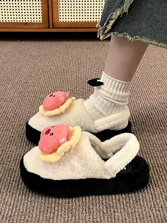 可爱卡通loopy加绒毛毛拖鞋女外穿2023秋冬新款百搭包头保暖棉鞋商品大图