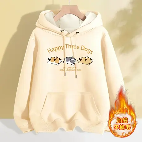 加绒卫衣女秋冬小众连帽上衣冬季2023年新款小个子女装加厚外套冬商品大图