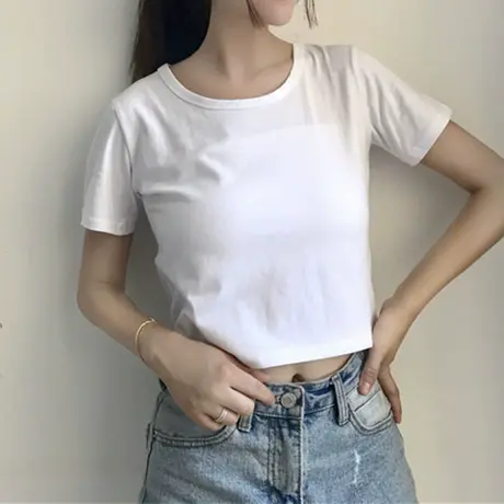 2023年春夏季新款女装别致设计感小众短款上衣服ins潮白色短袖t恤图片