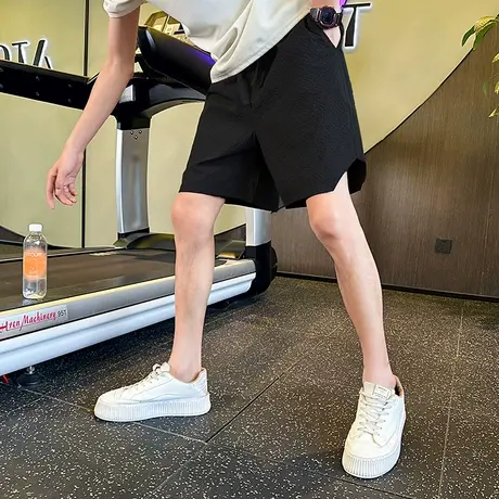 夏季纯色潮流百搭高级五分重工直筒休闲潮牌薄款运动中裤简约短裤商品大图