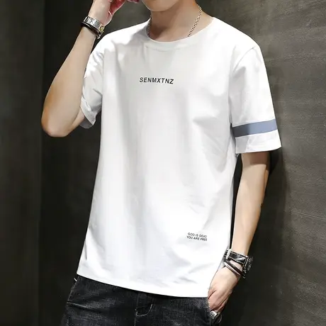 短袖T恤男士白色体恤半袖体桖血潮流冰丝男装棉感潮牌衣服夏季商品大图
